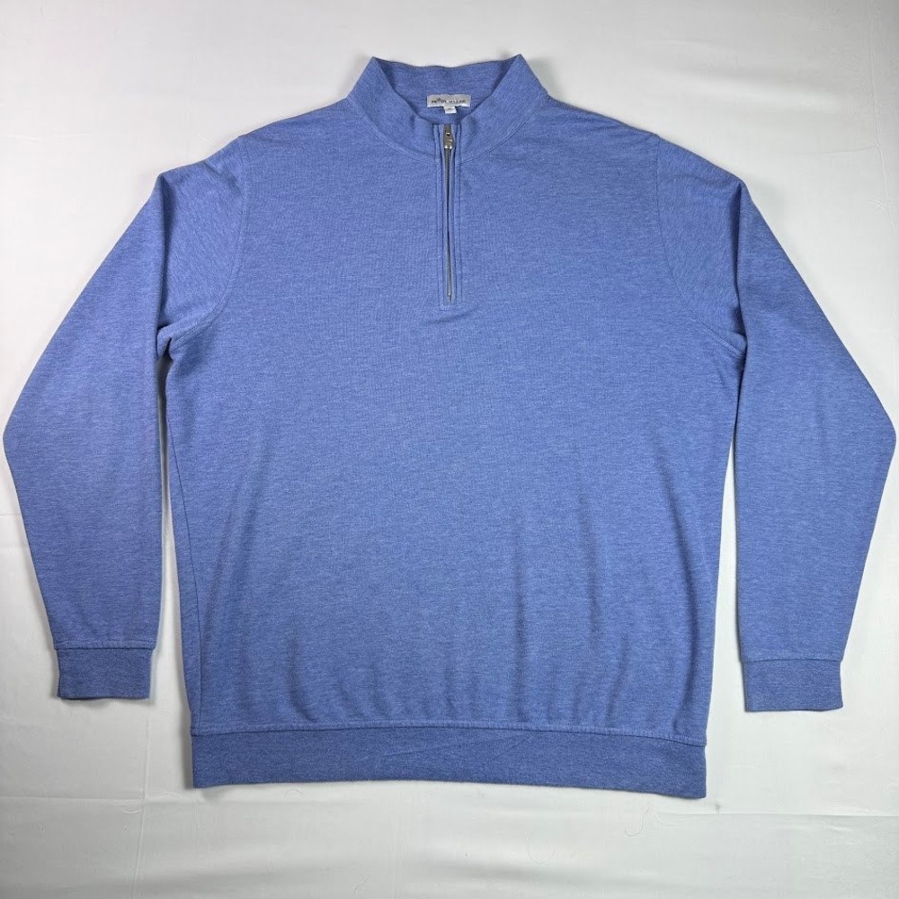 Peter Millar Crown Comfort Quarter Zip Pullover Mens XL Blue Heathered Pullover